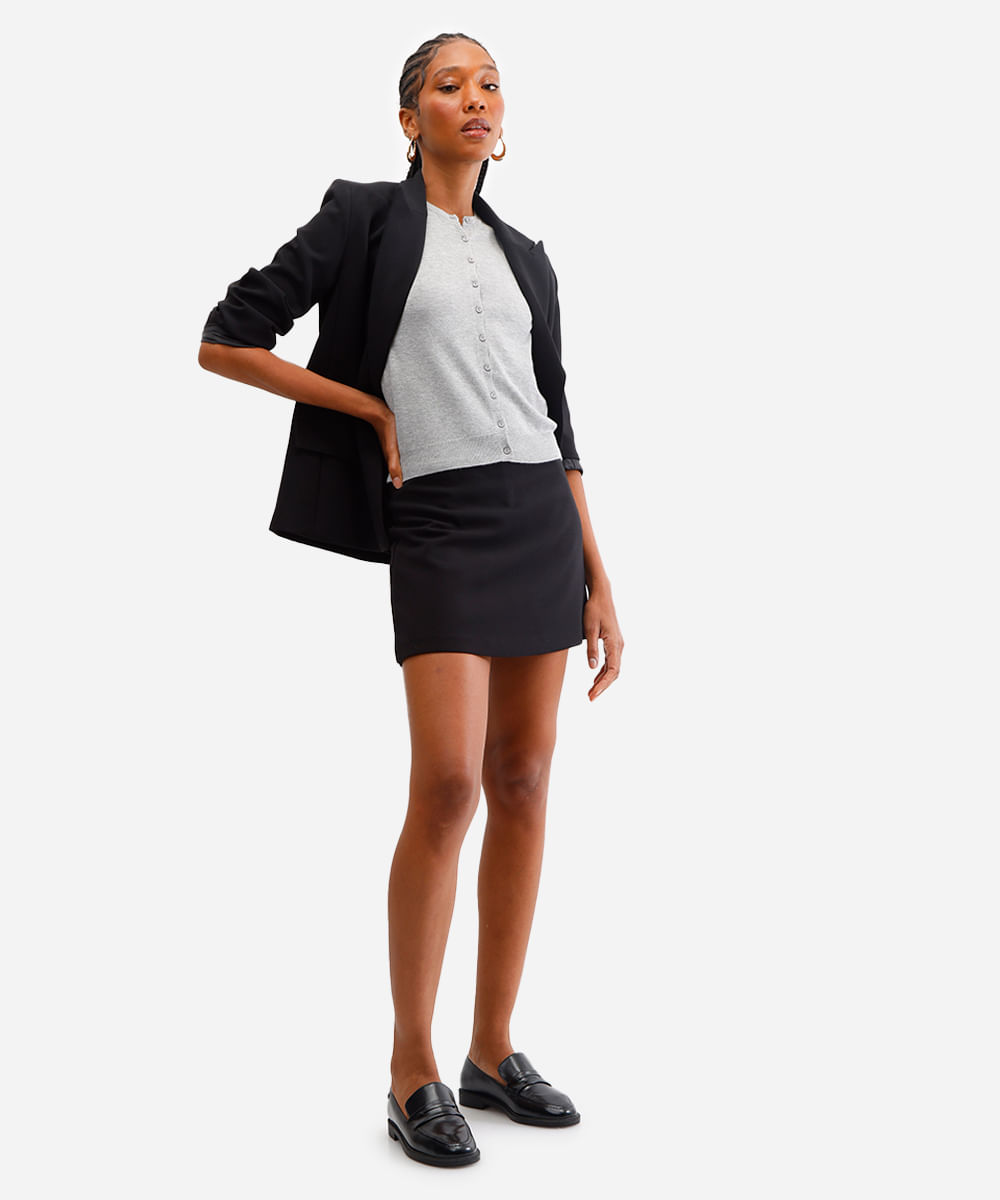 blusa feminina de tricot decote redondo cinza