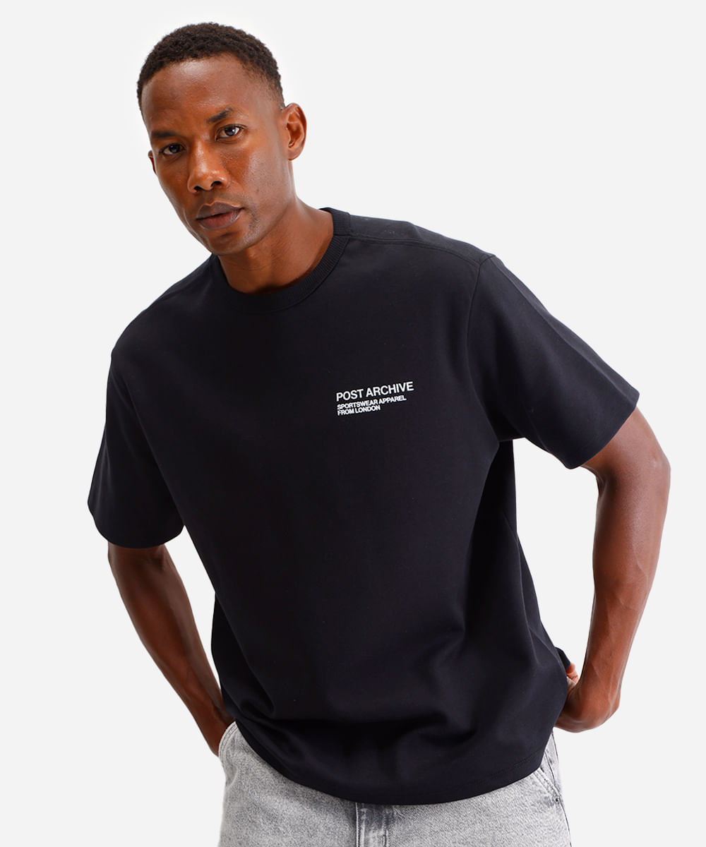 camiseta masculina de algodão post archive - preto