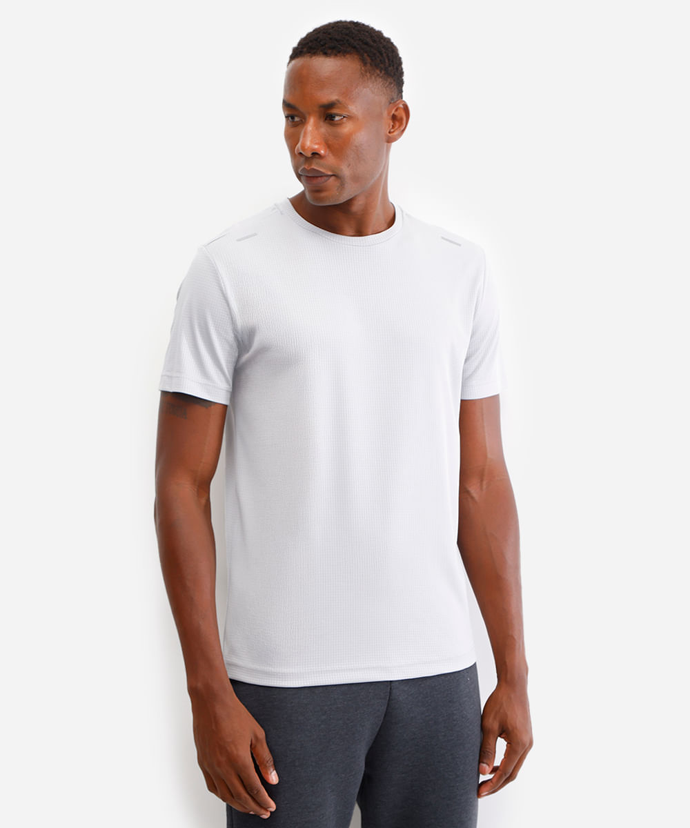 camiseta esportiva masculina run texturizada cinza
