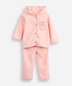 conjunto infantil longo de moletom coelhinho rosa