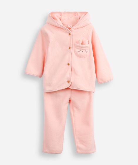 conjunto infantil longo de moletom coelhinho rosa