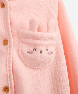 conjunto infantil longo de moletom coelhinho rosa