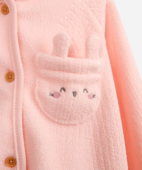 conjunto infantil longo de moletom coelhinho rosa