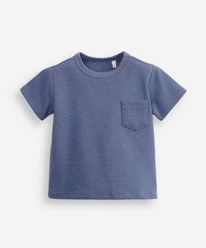 camiseta de algodão infantil com bolso texturizada azul
