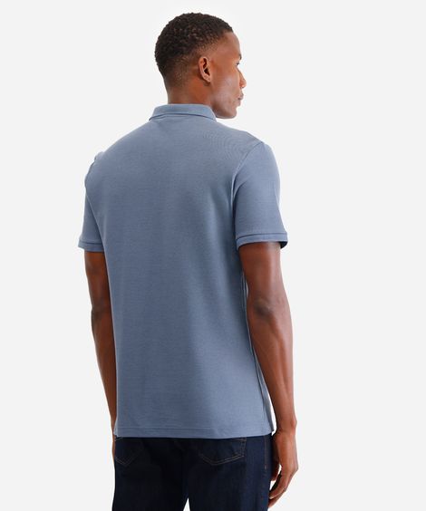 polo em piquet com zíper manga curta azul