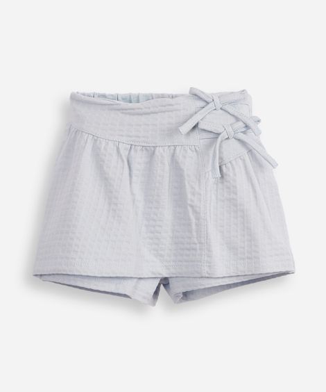 short saia de algodão infantil com lacinhos azul