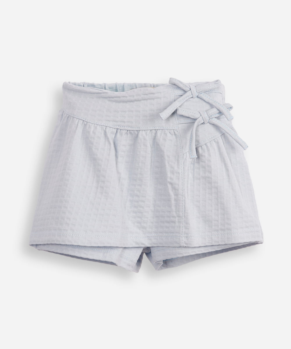 short saia de algodão infantil com lacinhos azul