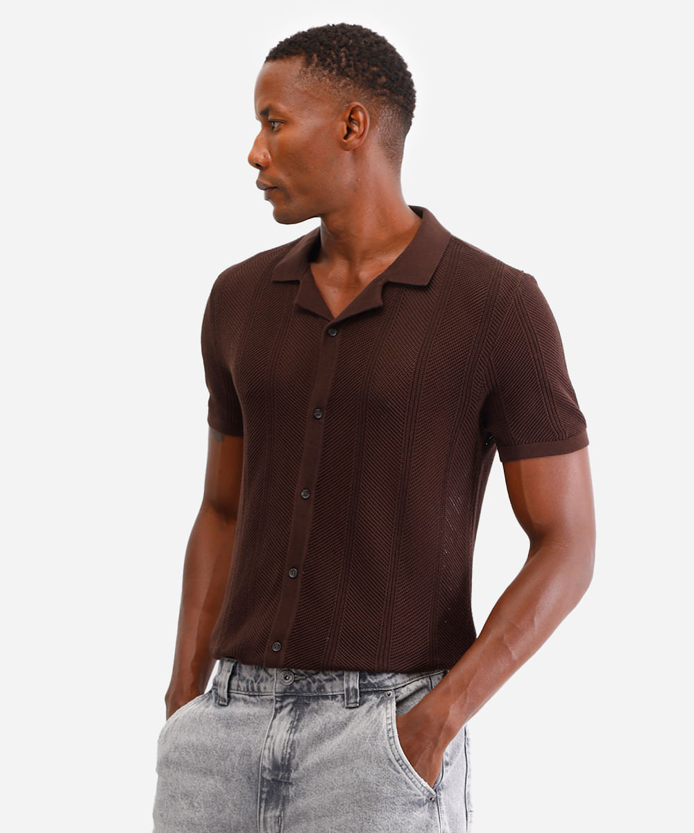 camisa de tricot manga curta marrom