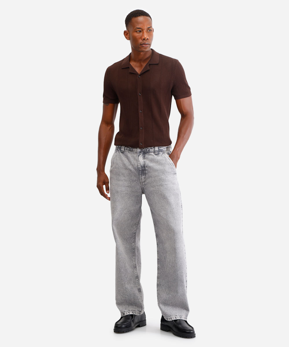 camisa de tricot manga curta marrom