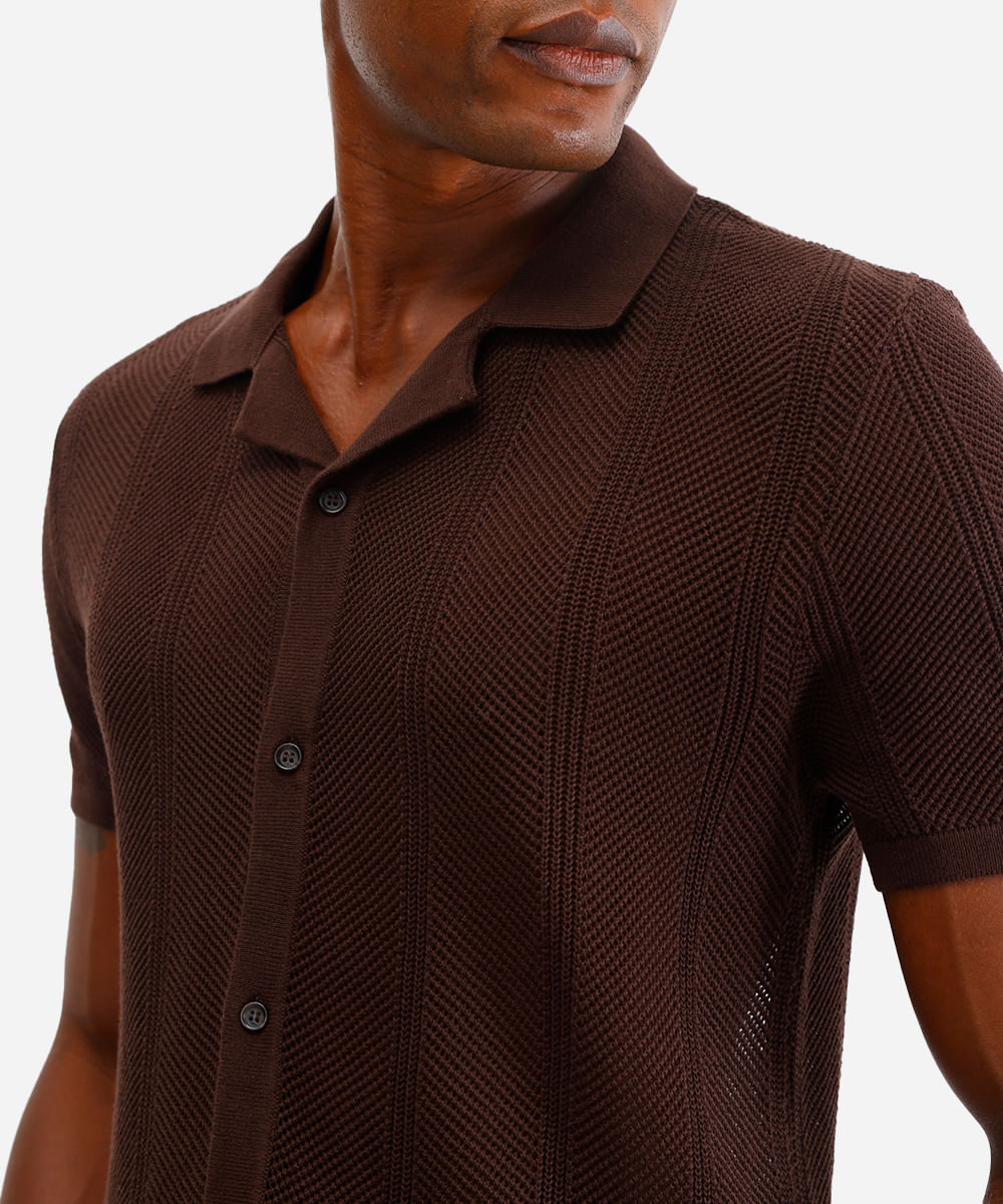 camisa de tricot manga curta marrom