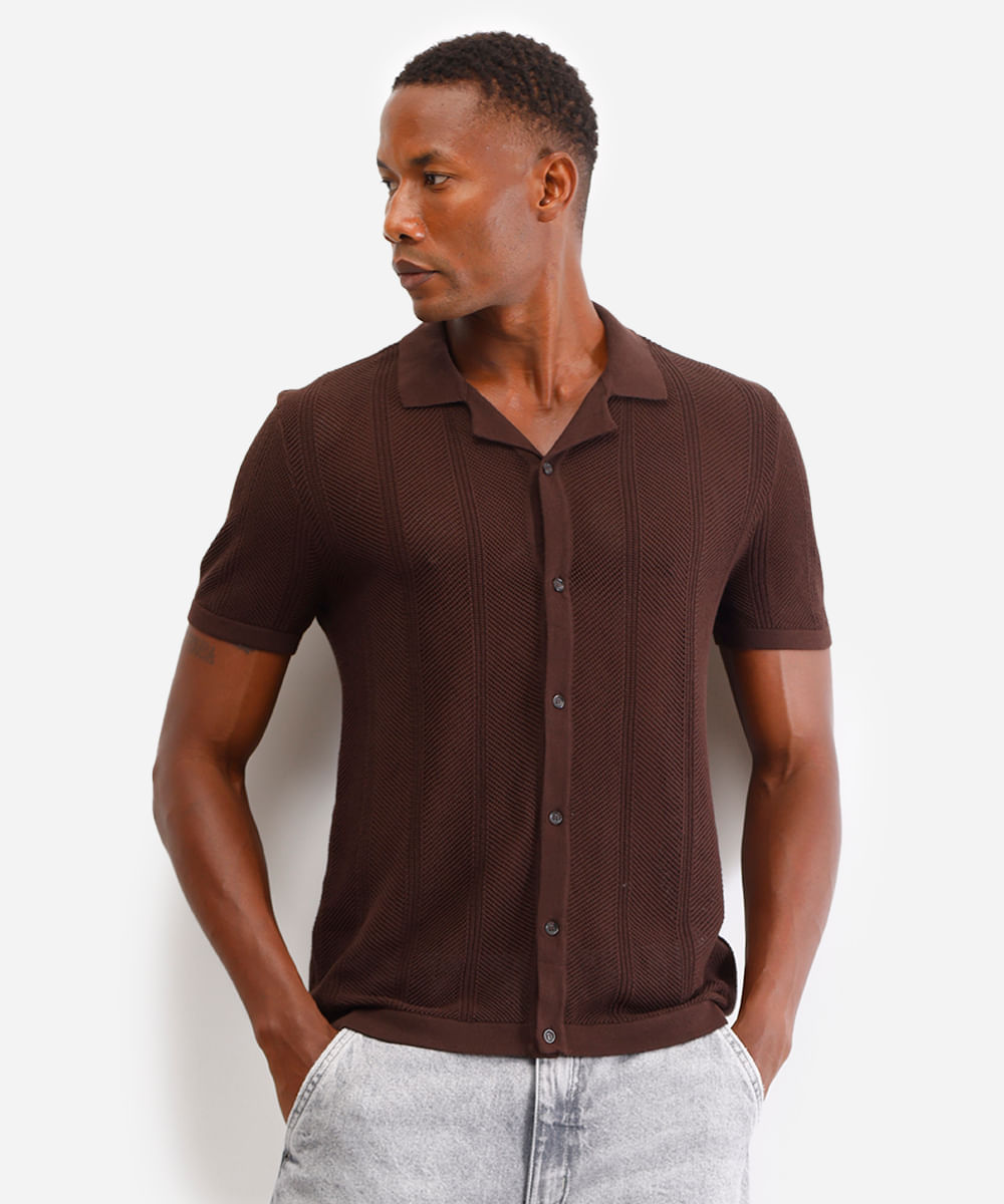 camisa de tricot manga curta marrom