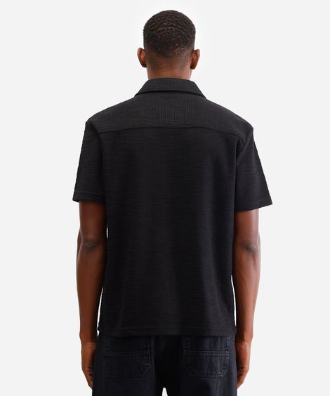 camisa masculina manga curta texturizada preta