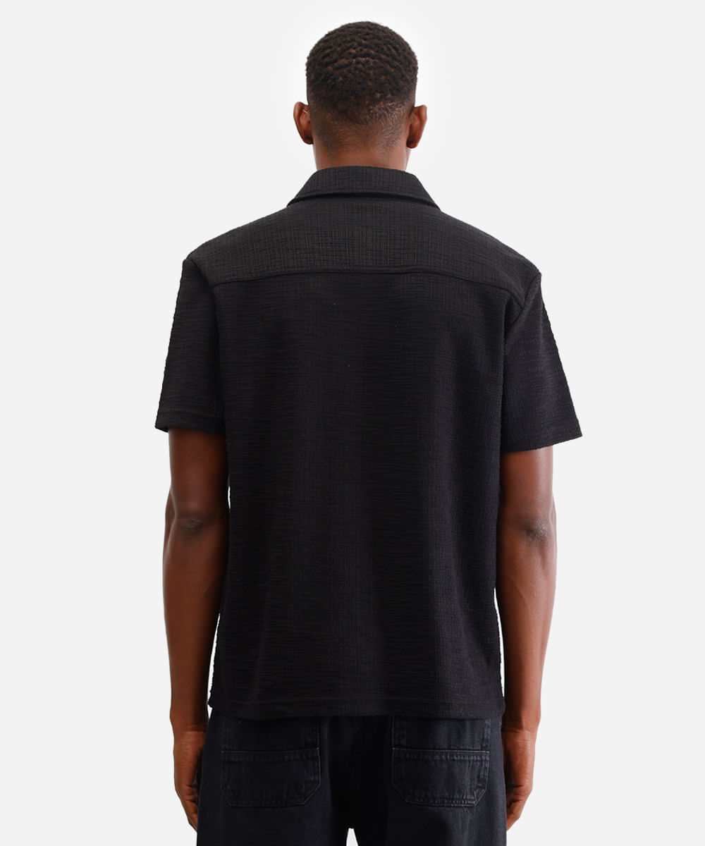 camisa masculina manga curta texturizada preta