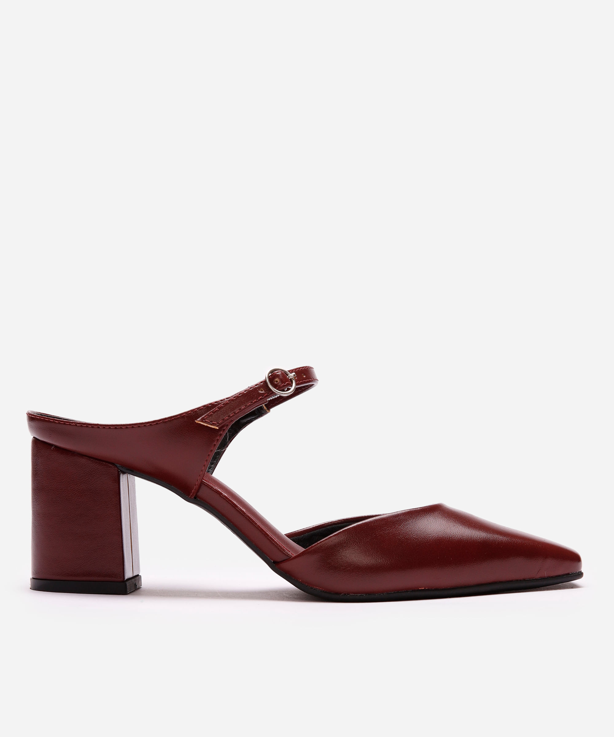 mule bico quadrado com salto mindset vinho