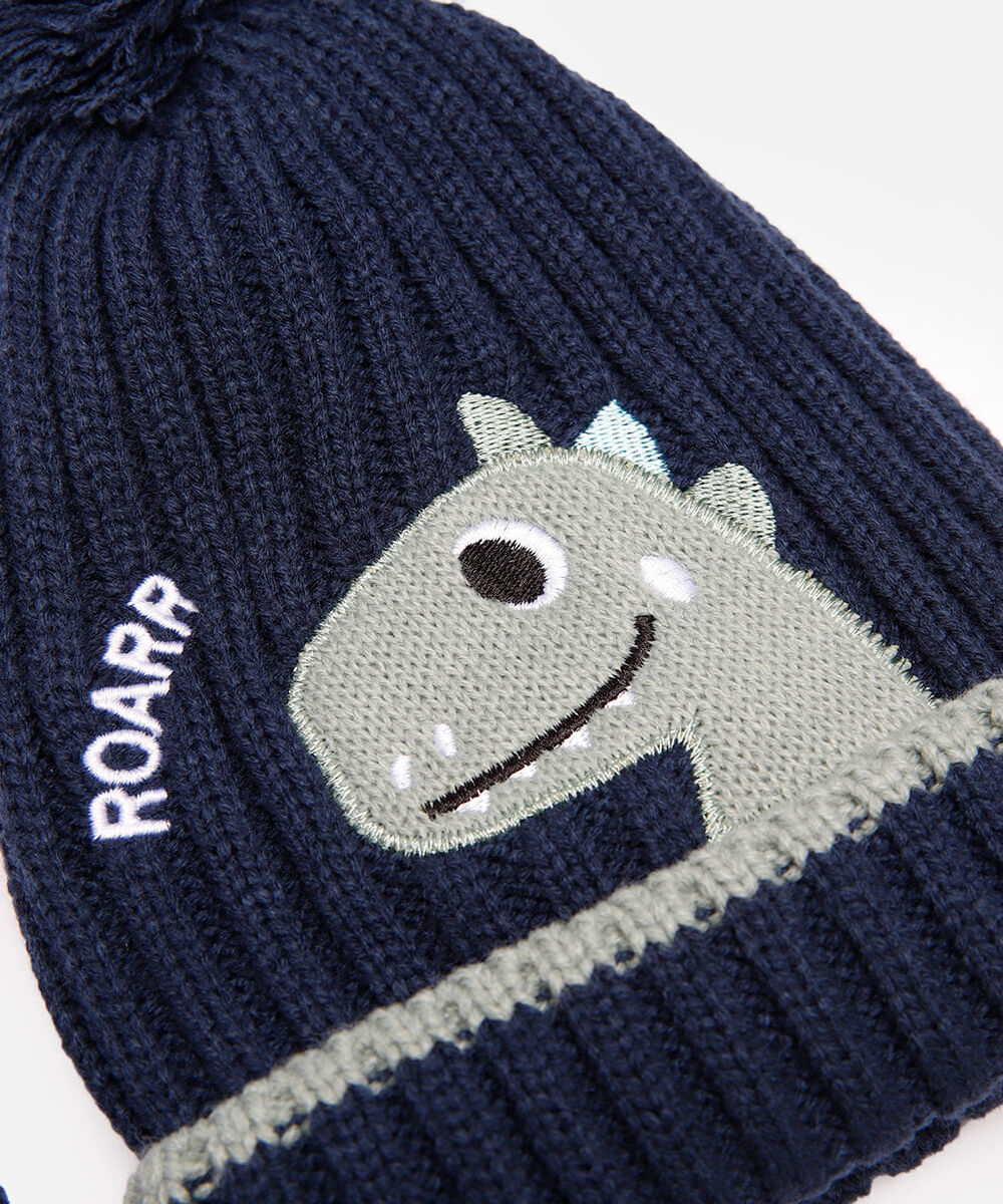 kit infantil gorro e luva dinossauro azul