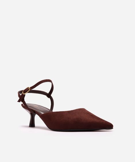 scarpin bico fino salto baixo mindset marrom