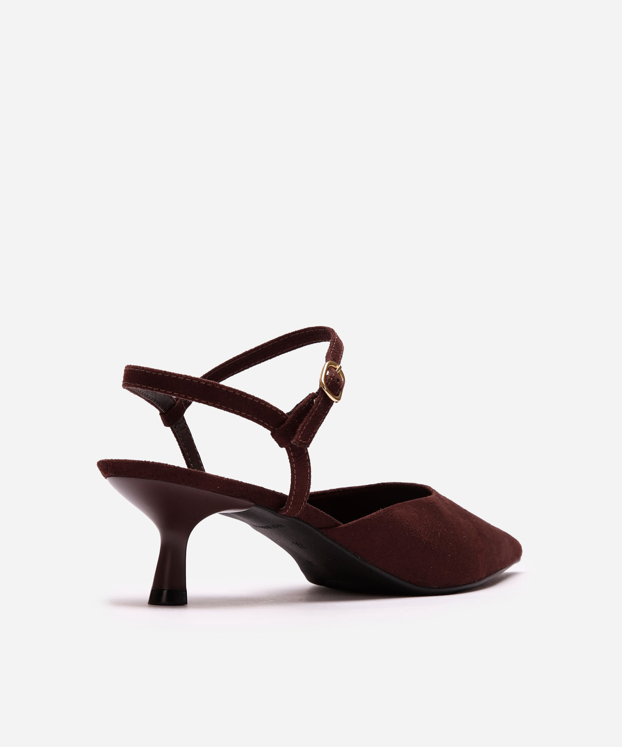 scarpin bico fino salto baixo mindset marrom