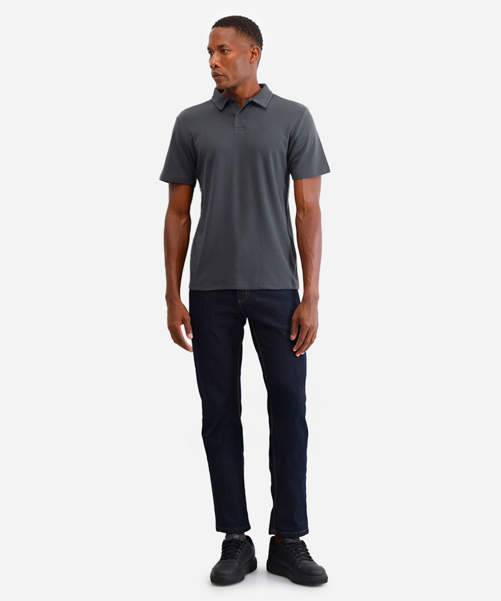 polo comfort masculina de algodão manga curta cinza