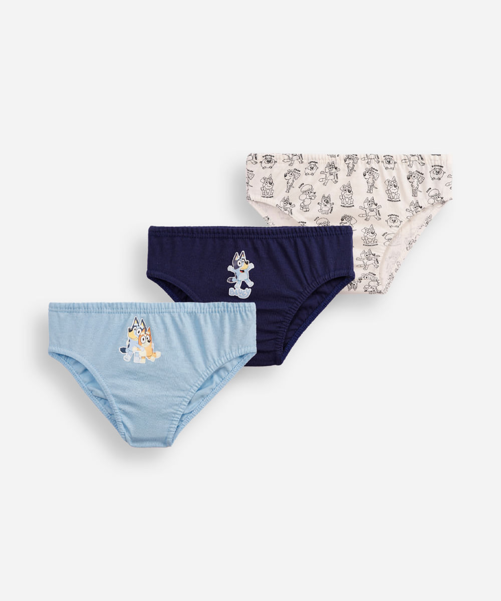 kit de 3 cuecas infantis bluey colorida