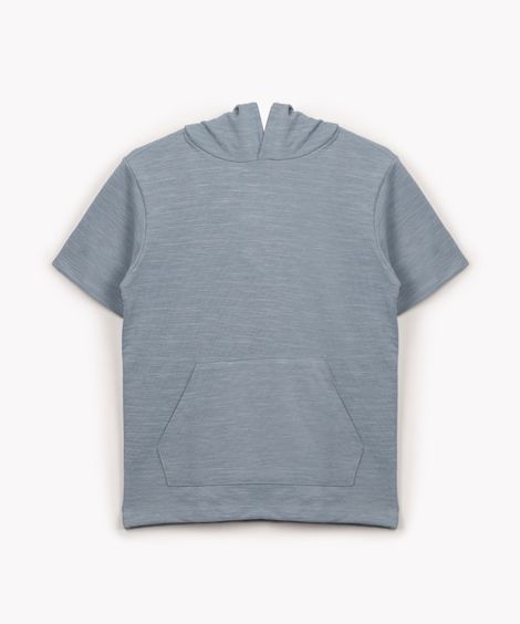 camiseta de moletinho manga curta com capuz azul claro