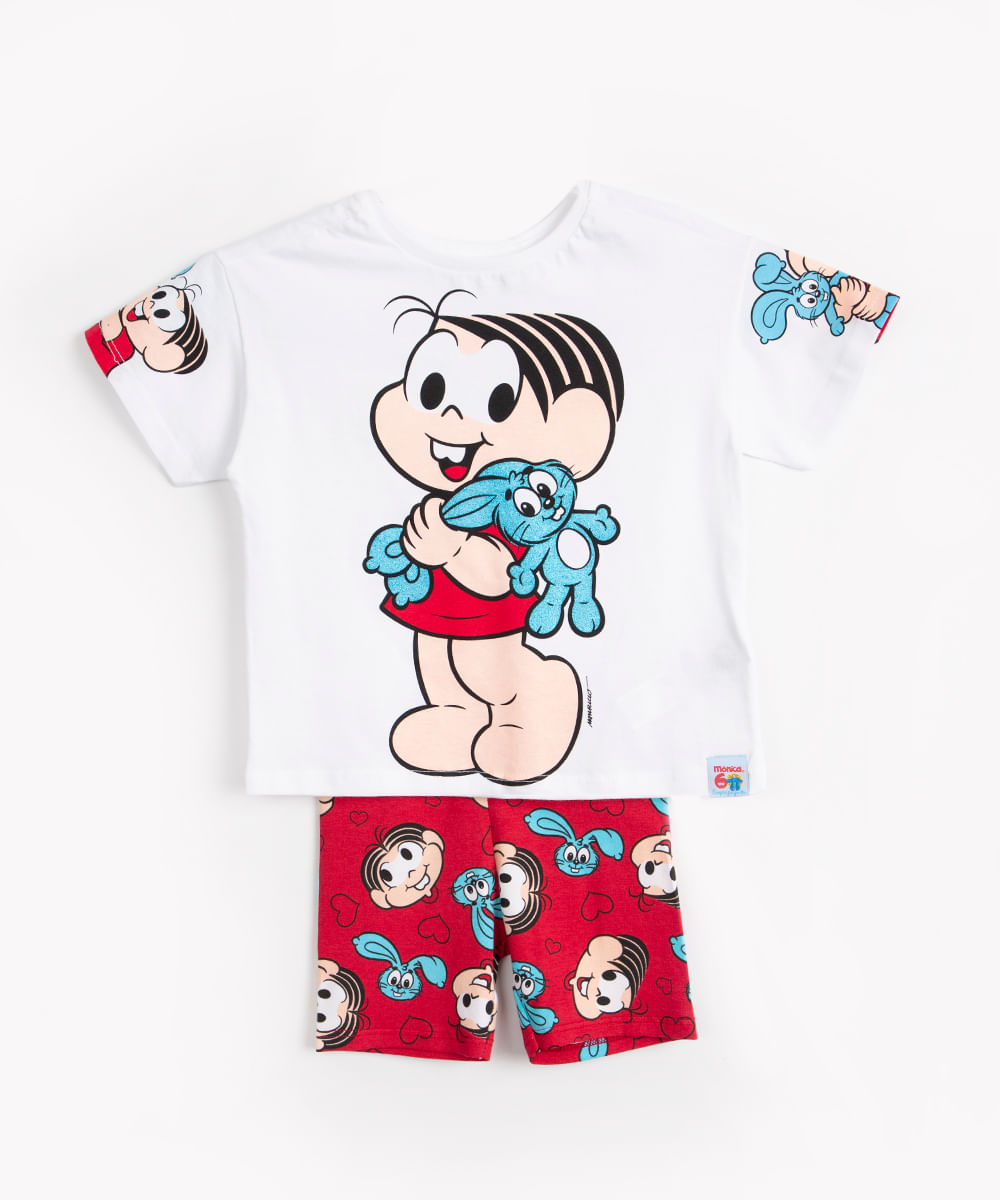 conjunto infantil de algodão turma da mônica off white