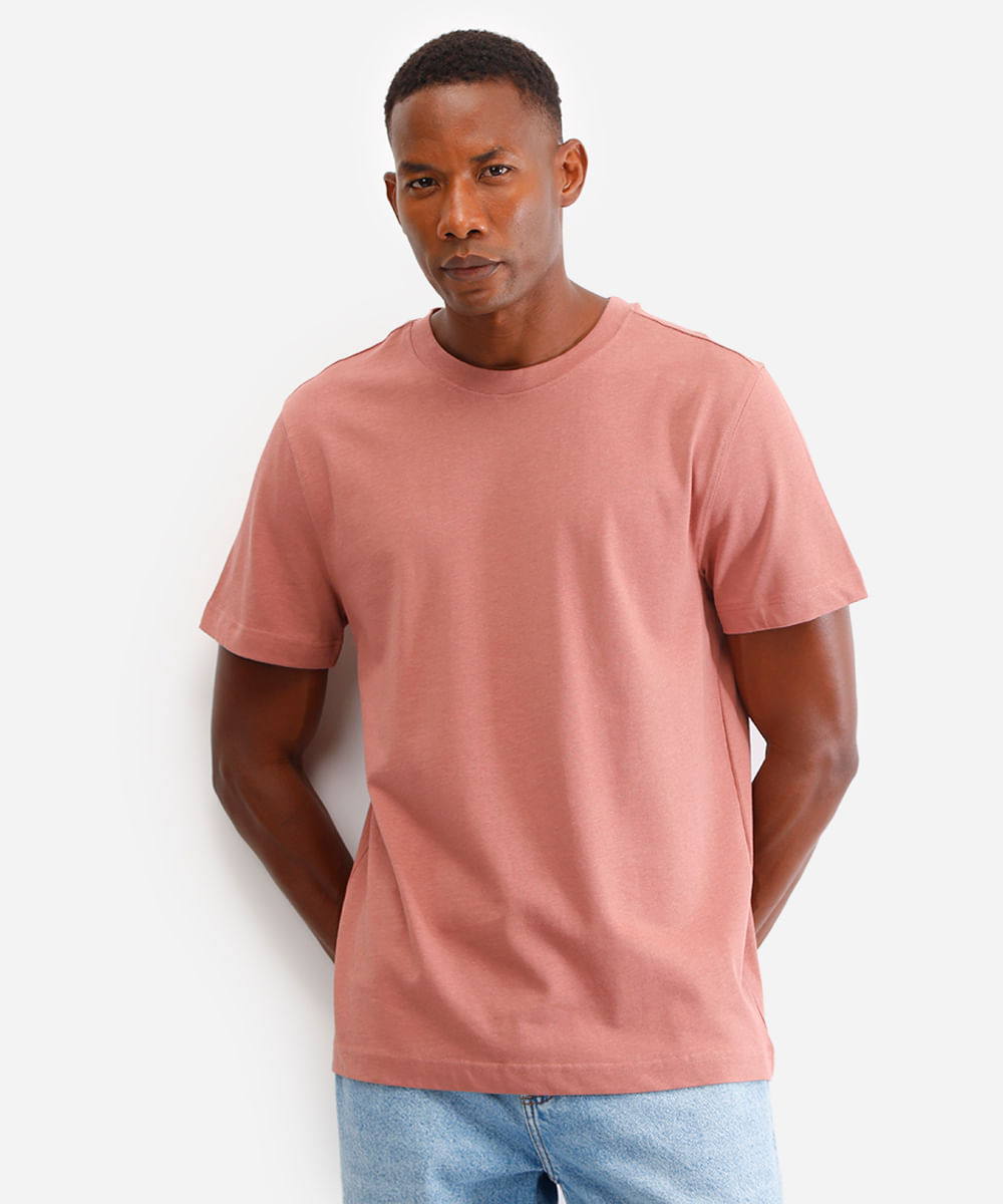 camiseta de algodão manga curta rosa