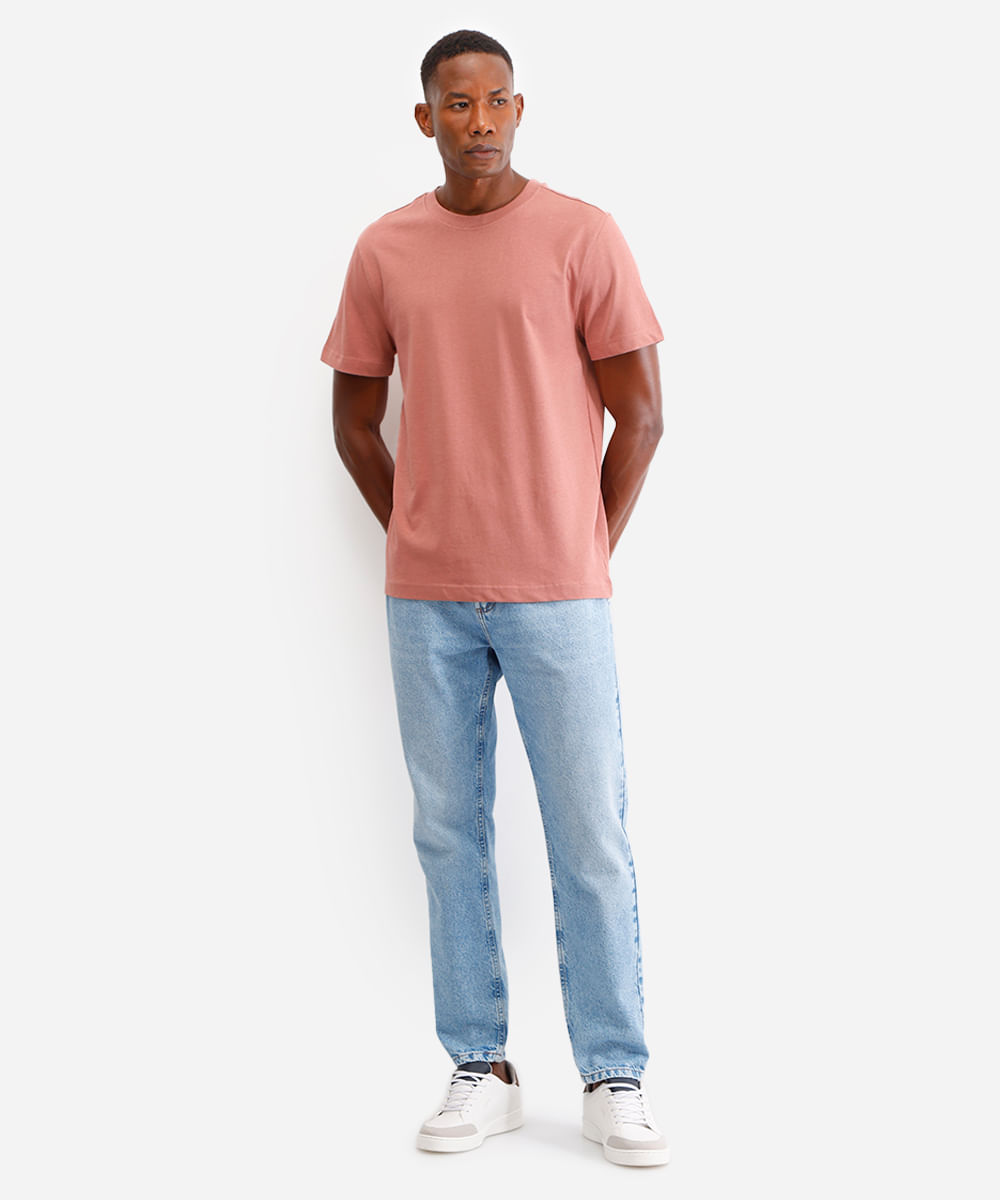 camiseta de algodão manga curta rosa