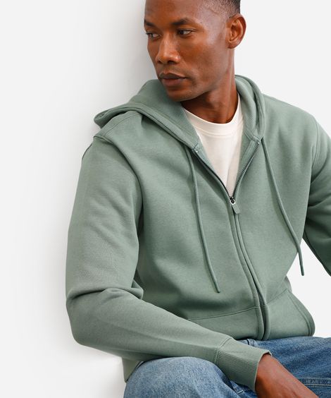 jaqueta básica masculina de moletom com capuz verde