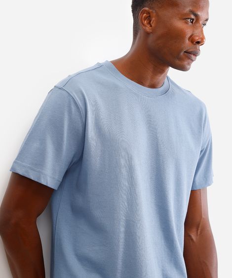 camiseta de algodão manga curta azul