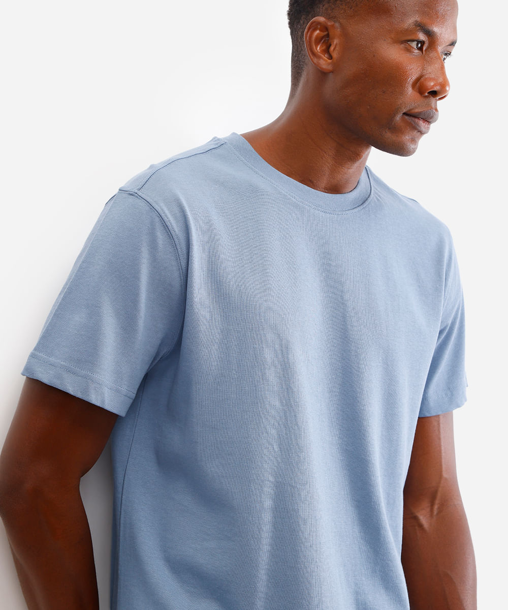 camiseta de algodão manga curta azul