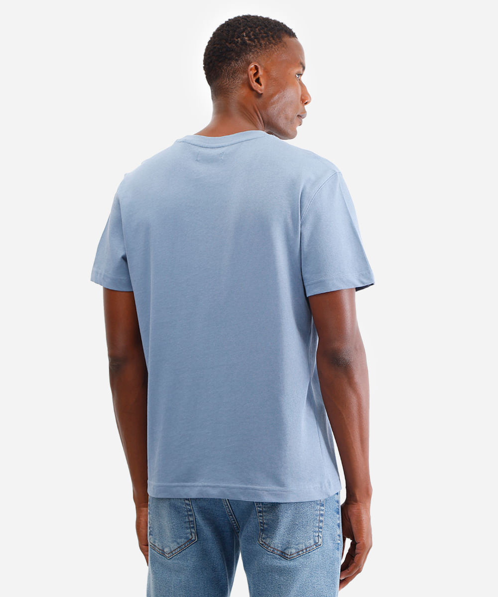 camiseta de algodão manga curta azul