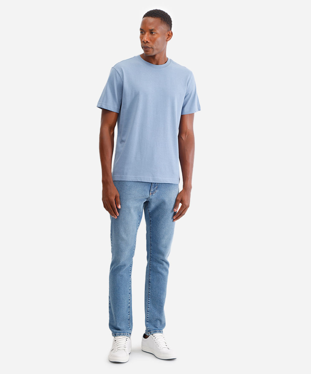 camiseta de algodão manga curta azul
