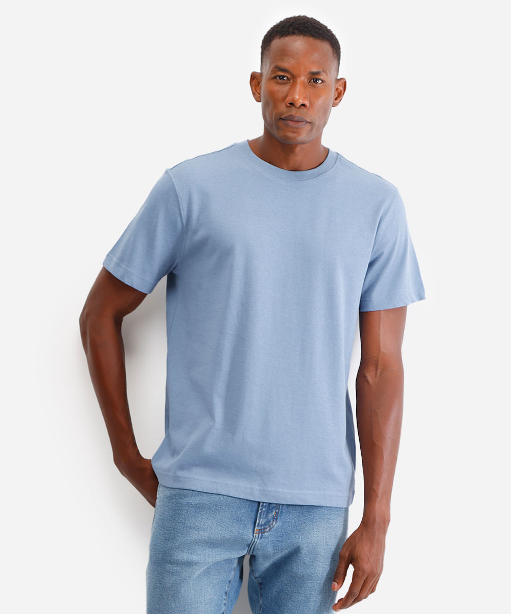 camiseta de algodão manga curta azul