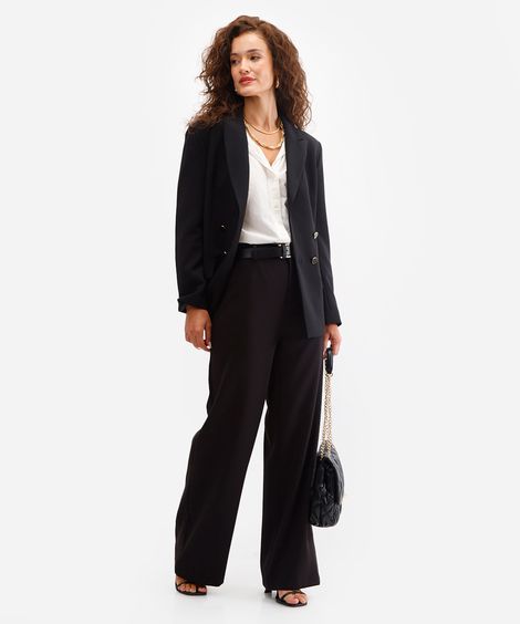 calça wide leg feminina de alfaiataria cintura alta preta