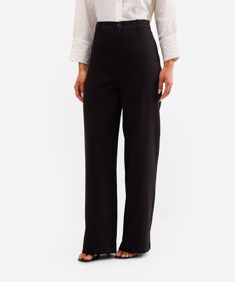 calça wide leg feminina de alfaiataria cintura alta preta