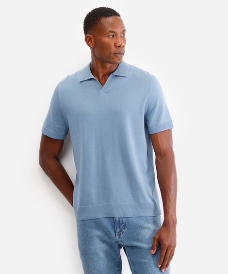 polo de tricot manga curta azul