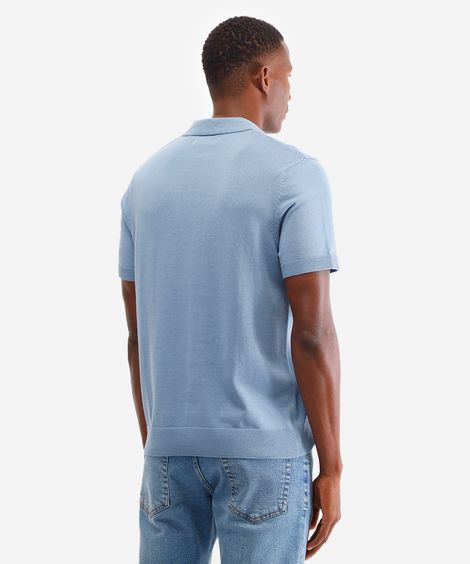 polo de tricot manga curta azul