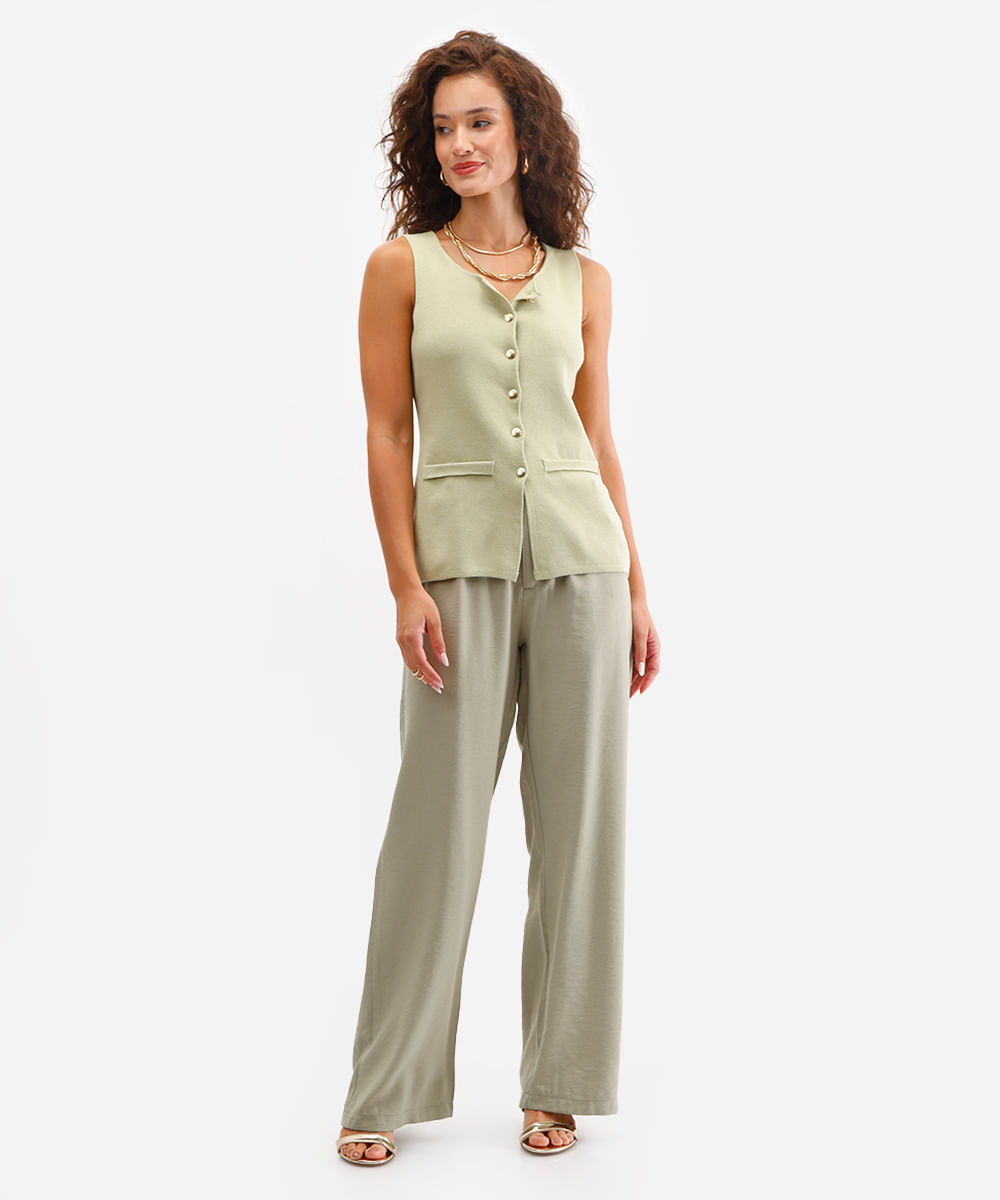 colete feminino de tricot alongado verde