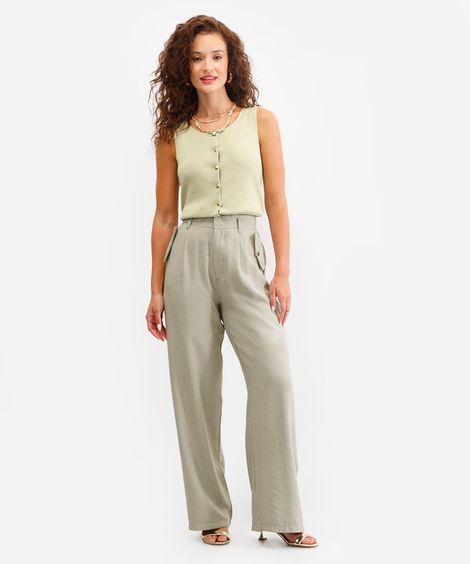 calça wide leg feminina com viscose verde