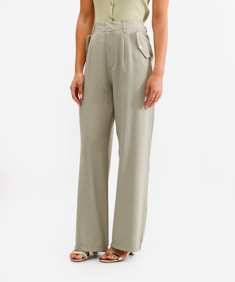 calça wide leg feminina com viscose verde