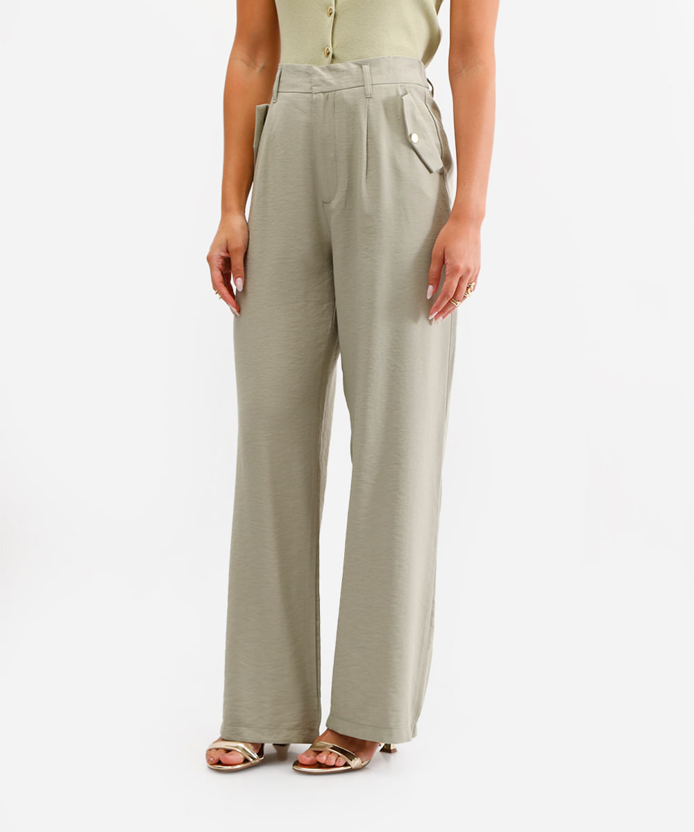 calça wide leg feminina com viscose verde