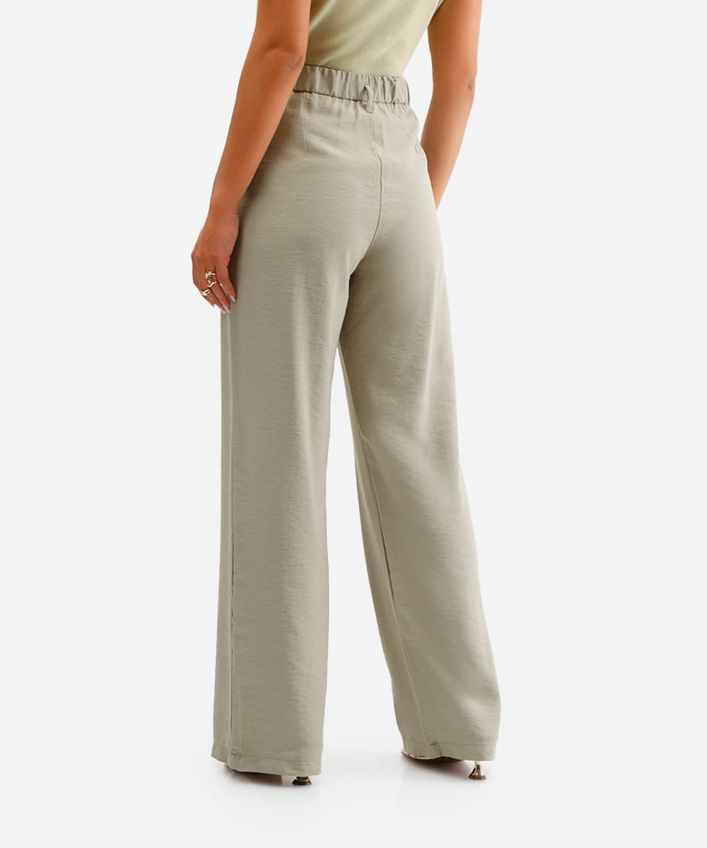 calça wide leg feminina com viscose verde