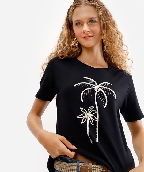 blusa feminina de algodão com bordado preta