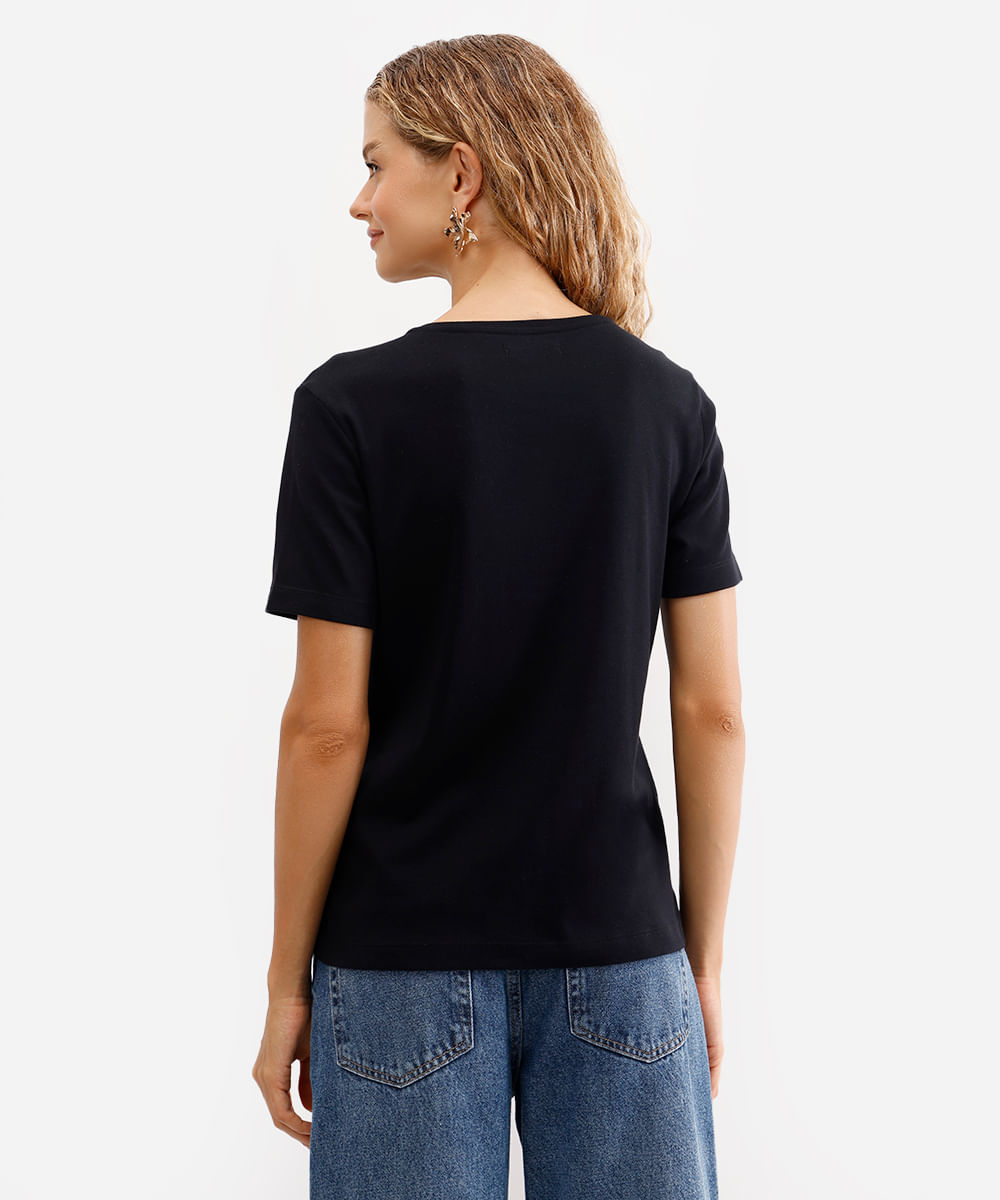 blusa feminina de algodão com bordado preta