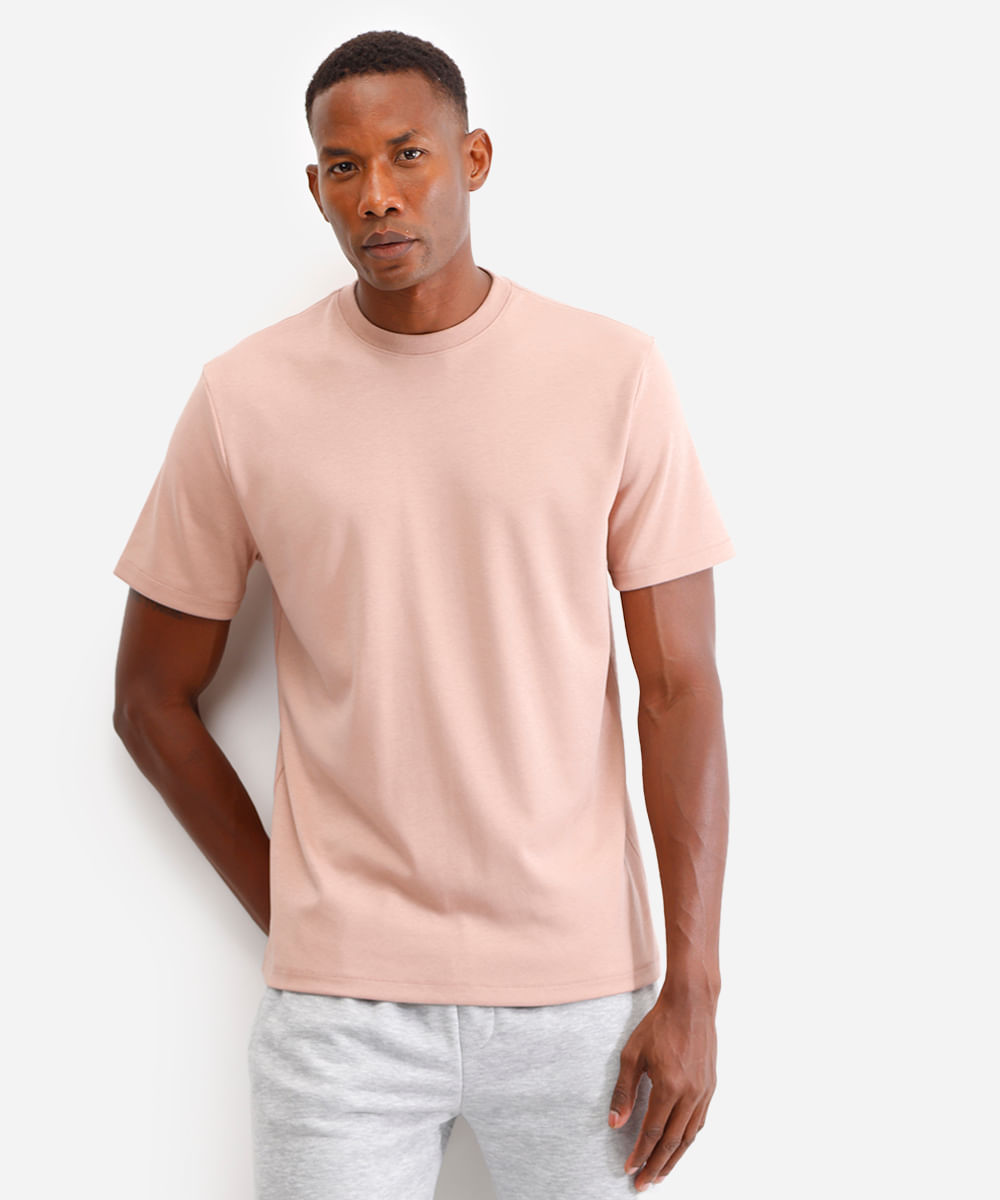 camiseta de algodão peruano bold manga curta rosa