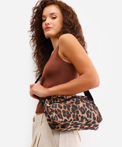 bolsa transversal animal print bege