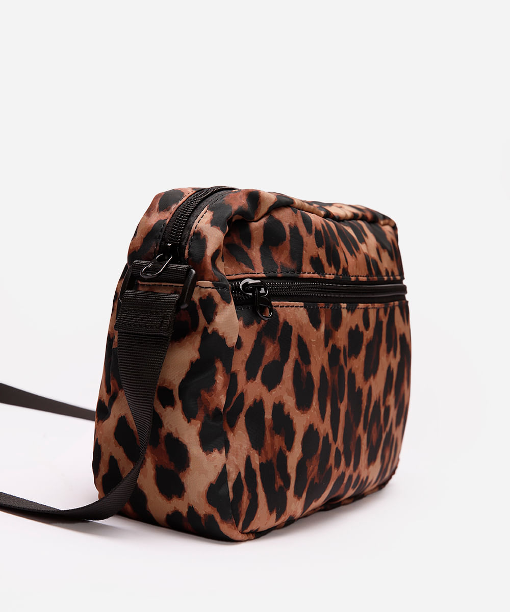 bolsa transversal animal print bege