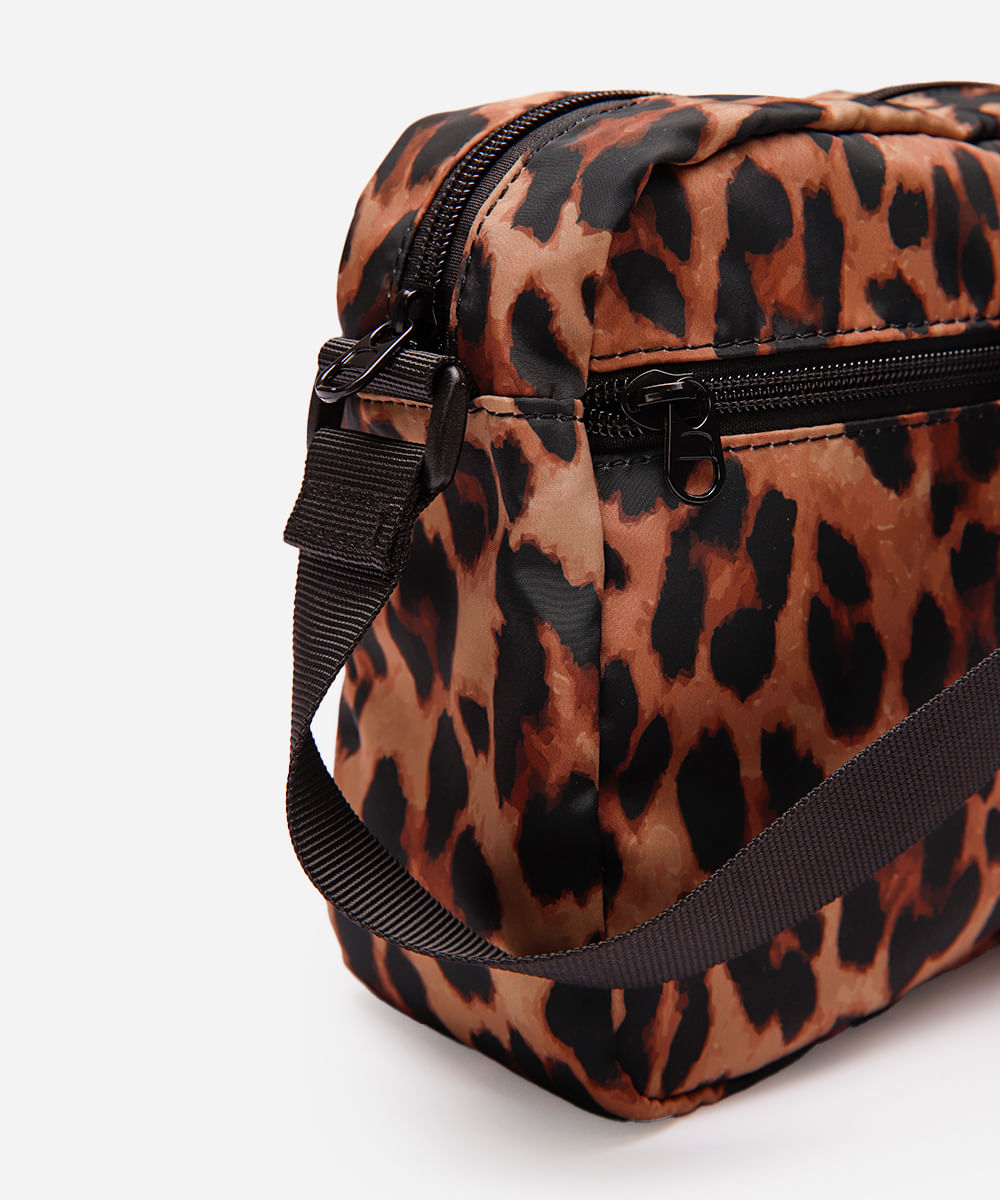 bolsa transversal animal print bege