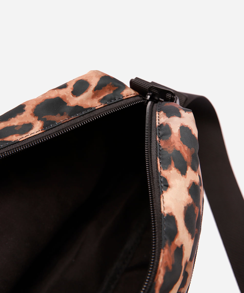 bolsa transversal animal print bege