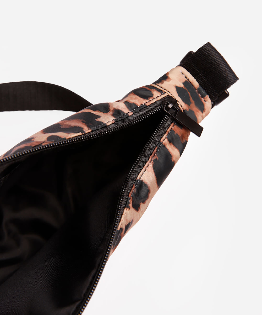 bolsa tiracolo transversal animal print bege